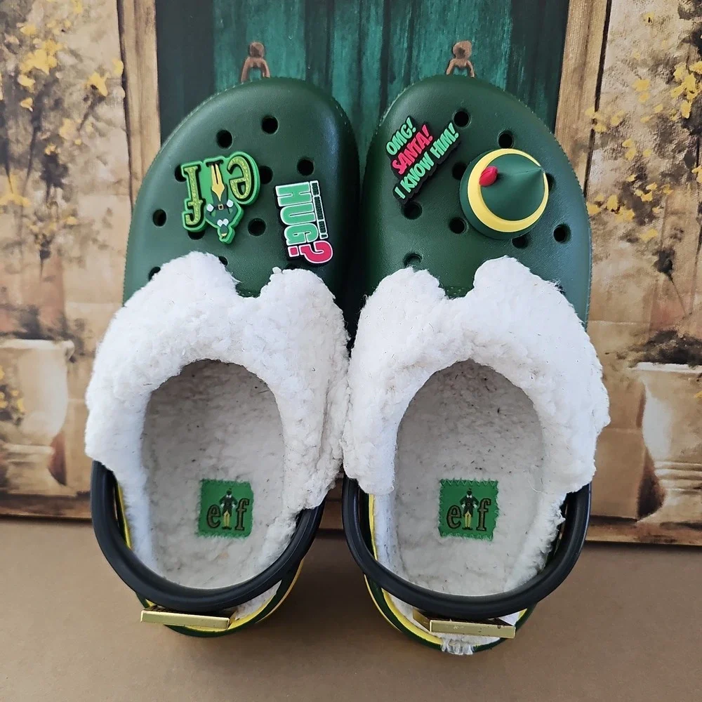 Buddy The Elf × Crocs Fleece Lined Green Christmas Clogs Men's Sz 5, Women's 7